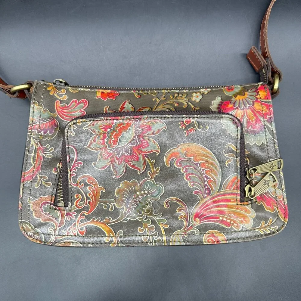 Patricia Nash Floral Leather Shoulder Bag Adjustable Strap Gray Red Crossbody - Picture 2 of 13